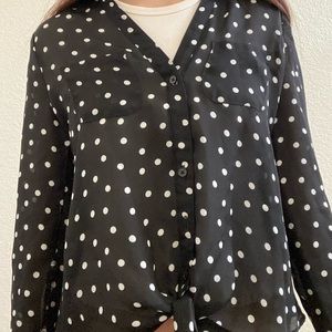 Black polka dot button-up